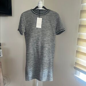 NWT Zara Black and White Sheath Mini Dress with pearl jewel neckline
